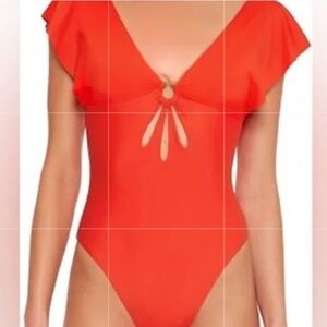 Trina Turk- Monaco solids flutter maillot one piece swimsuit sexy red size 14